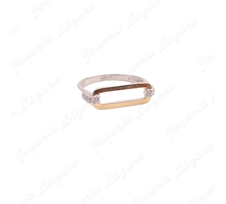 SORTIJA PLATA+ORO 9KT RECTANGULO ORO+CIRCONITAS