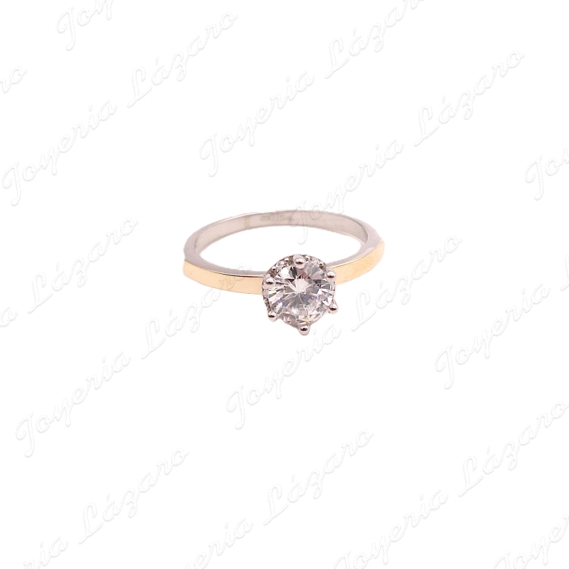 SORTIJA PLATA +ORO 9KT SOLITARIO CIRCO 6 GARRAS