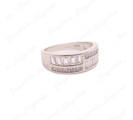 SORTIJA PLATA MEDIA ALIANZA BANDA BAGUETTE + BANDA ENGASTE