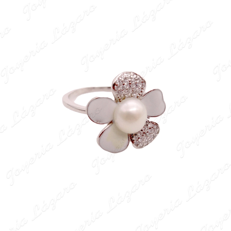 SORTIJA PLATA MARGARITA PERLA Y PETALOS NACAR