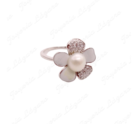 SORTIJA PLATA MARGARITA PERLA Y PETALOS NACAR
