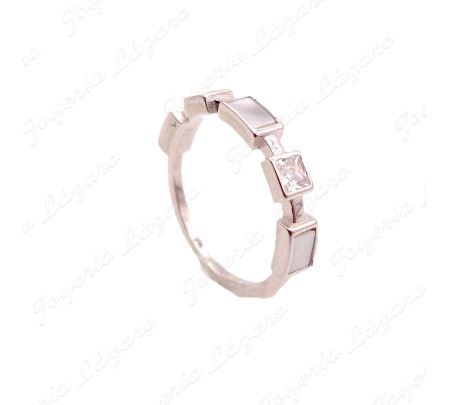 SORTIJA PLATA CUADRADOS NACAR+CIRCO CUADRADAS