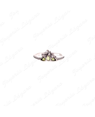 SORTIJA PLATA CORONA PIEDRAS COLOR VERDE