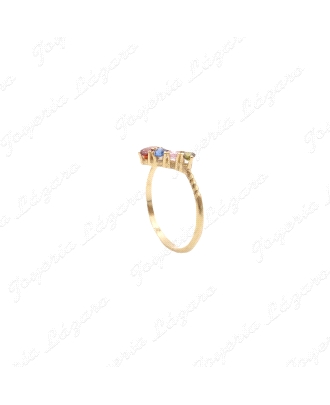 SORTIJA PLATA CHAPADA ORO  CIRCONITAS COLORES EN V