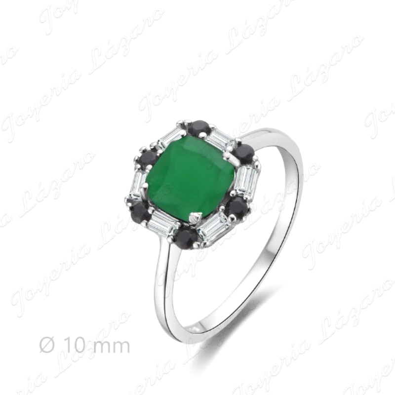 SORTIJA PLATA CUAJO VERDE GARRAS+CIRCONITAS B/N
