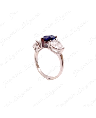 SORTIJA PLATA CIRCO. CORAZON AZUL+2 CIRCOS BLANCAS A LOS LADOS