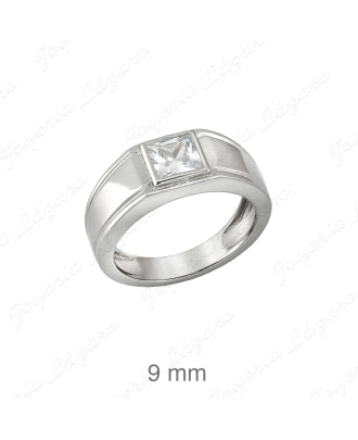 SORTIJA PLATA SELLO CUADRADO LISO CIRCONITAS NEGRAS