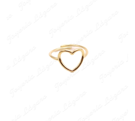 SORTIJA PLATA DORADA AJUSTABLE CORAZON CALADO