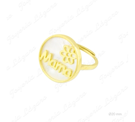 SORTIJA PLATA CHAPADA ORO MAMA+FLOR SOBRE NACAR