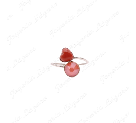SORTIJA PLATA CORAZON ROJO + C. SWAROVSKI CORAL