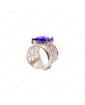 SORTIJA PLATA CHAPADA PLATINO  CIRCO OVAL AZUL
