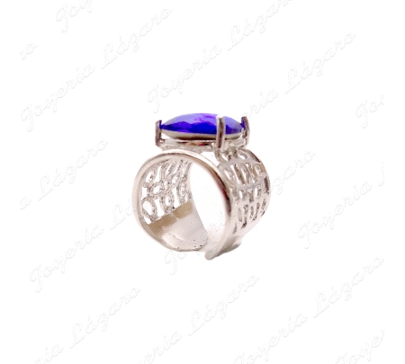 SORTIJA PLATA CHAPADA PLATINO  CIRCO OVAL AZUL