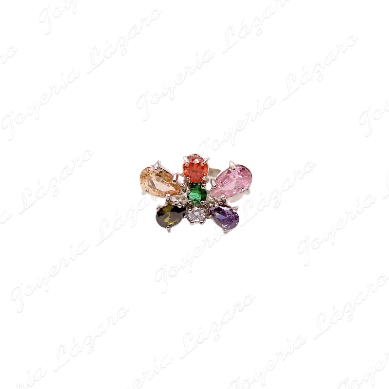 SORTIJA PLATA CHAPADA PLATINO MARIPOSA P. SWAROVSKI COLOR AJUSTABLE