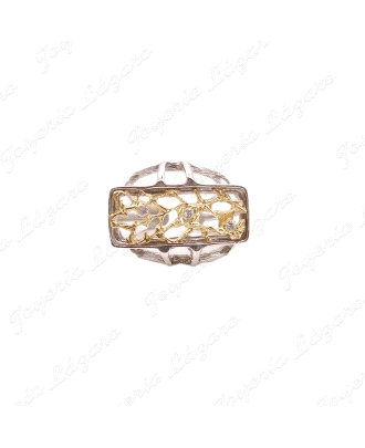 SORTIJA PLATA CHAPADA EN PLATINO Y ORO, RECTANGULAR  AJUSTABLE, CALADA