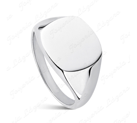 SORTIJA PLATA SELLO CABALLERO CUADRADI LISO RODIO