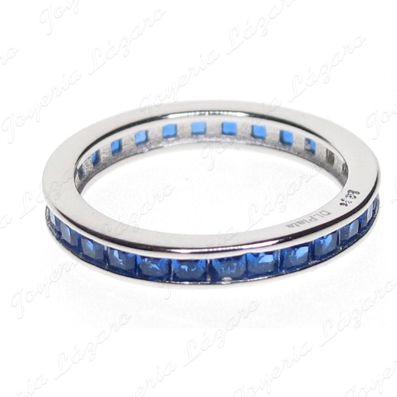 SORTIJA PLATAALIANZA CON PIEDRAS AZULES EN CARRIL