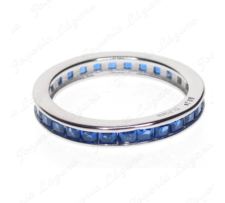 SORTIJA PLATAALIANZA CON PIEDRAS AZULES EN CARRIL