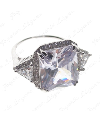 SORTIJA PLATA PIEDRA BLANCA CUADRADA 10MM CON TRIANGULO EN ESQUINA