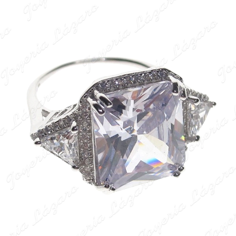 SORTIJA PLATA PIEDRA BLANCA CUADRADA 10MM CON TRIANGULO EN ESQUINA