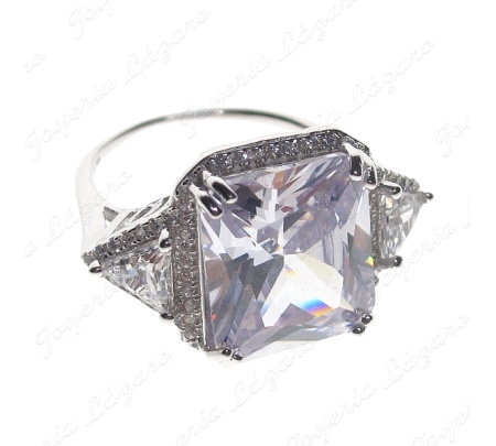 SORTIJA PLATA PIEDRA BLANCA CUADRADA 10MM CON TRIANGULO EN ESQUINA