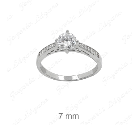 SORTIJA PLATA SOLITARIO CIRCINITA 7MM 4 GARRAS BASE CALADA