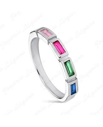 Anillo de plata rodiado baguettes multicolor