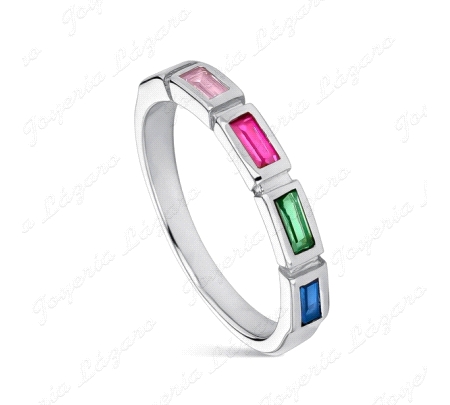 Anillo de plata rodiado baguettes multicolor