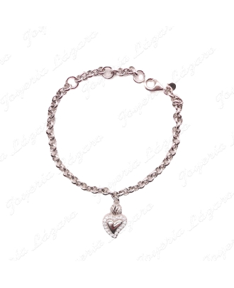 PULSERA PLATA ESLAQB. ROLO FECTICHE CORAZON CERCO MICROCIRCONITAS