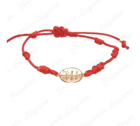 PULSERA PLATA CARAVACA CHAPADO 7 NUDOS ROJO