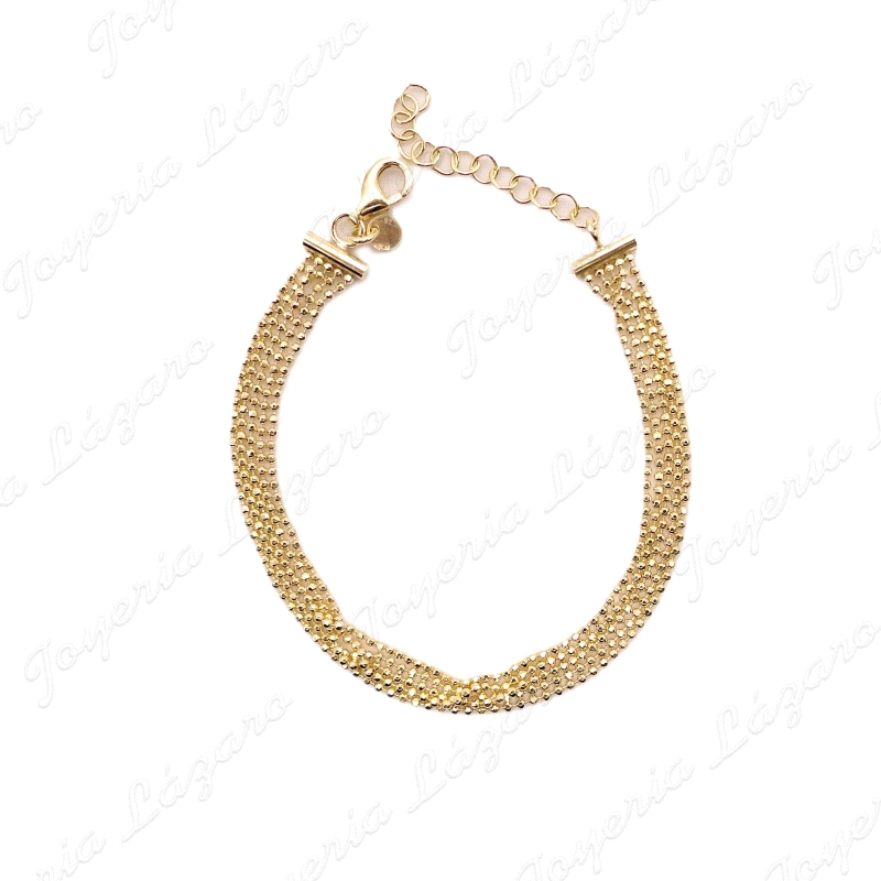 PULSERA PLATA CHAPADA ORO 3 HILERAS BOLITAS