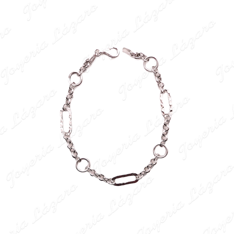 PULSERA PLATA 4ESLABONES ROLO+4 AROS +4 OVALES