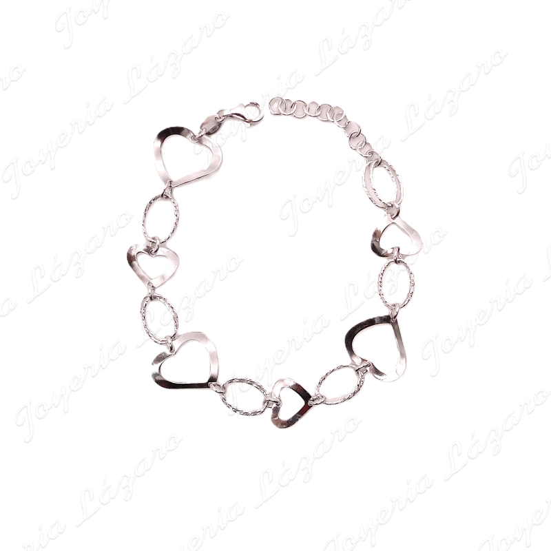 PULSERA PLATA CORAZONES CALADOS ONDULADOS