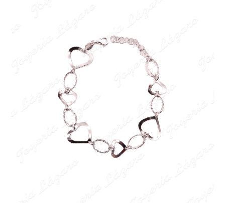 PULSERA PLATA CORAZONES CALADOS ONDULADOS