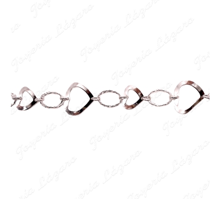 PULSERA PLATA CORAZONES CALADOS ONDULADOS