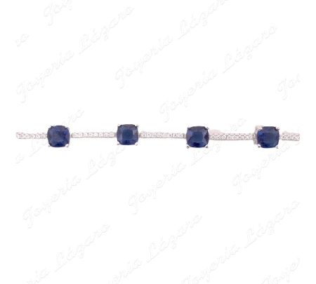 PULSERA PLATA CIRCO RIVIER + CIRCO CUDRADA AZUL