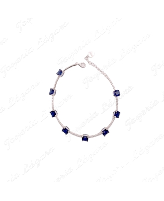 PULSERA PLATA CIRCO RIVIER + CIRCO CUDRADA AZUL