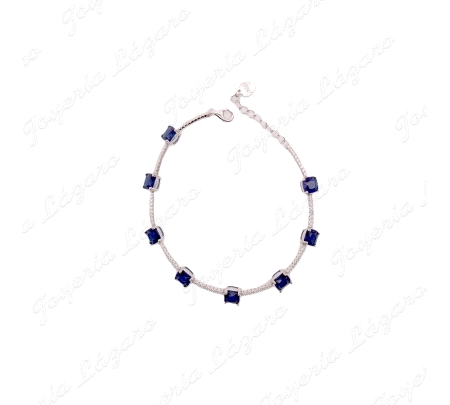 PULSERA PLATA CIRCO RIVIER + CIRCO CUDRADA AZUL