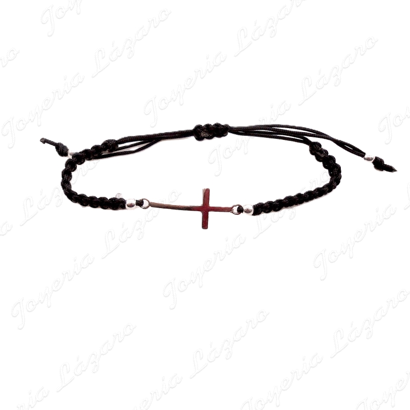 PULSERA PLATA MACRAME CON CRUZ LISA