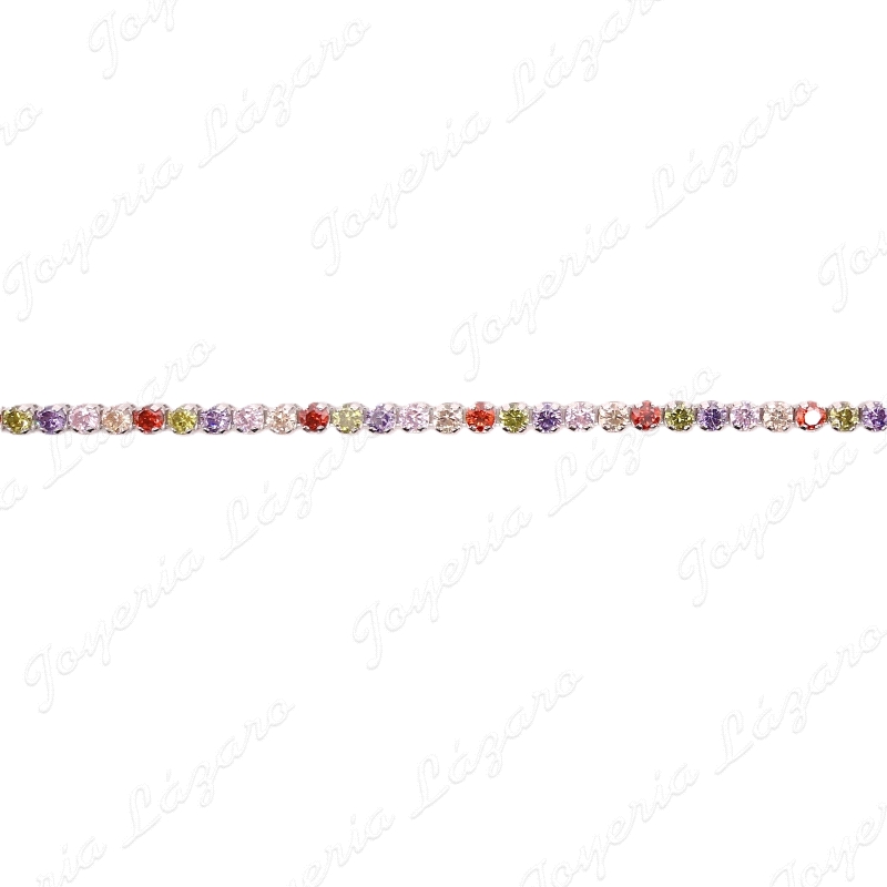 PULSERA PLATA RIVIERE CIRCONITAS MULTICOLOR 3MM