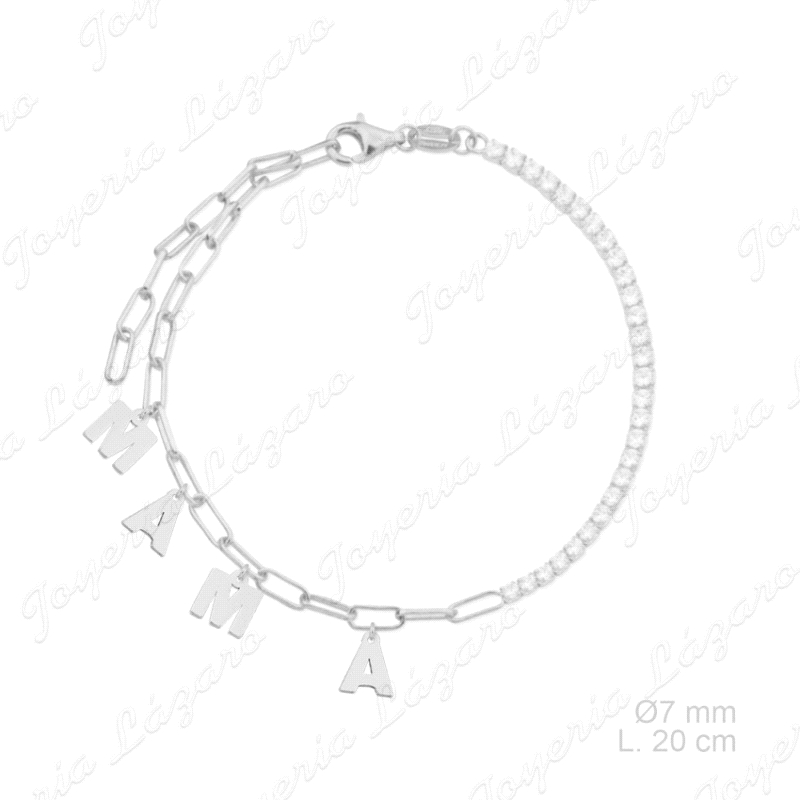 PULSERA PLATA MAMA LETRAS SUELTAS COLGANDO+CEDANA TIPO RIEVER CIRCO BL
