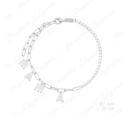 PULSERA PLATA MAMA LETRAS SUELTAS COLGANDO+CEDANA TIPO RIEVER CIRCO BL