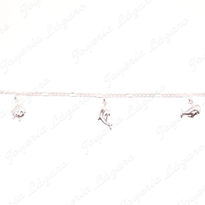 PULSERA PLATA PEZ+DELFIN+BALLENA