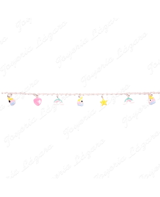 PULSERA PLATA UNICORNIO+ESTRELLA+CORAZON+ARCOIRIS ESMALTE COLORES