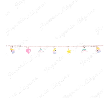 PULSERA PLATA UNICORNIO+ESTRELLA+CORAZON+ARCOIRIS ESMALTE COLORES