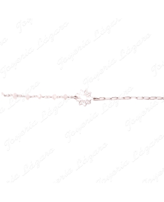 PULSERA PLATACOMBINADA PIEDRAS BLANCAS FLOR SEMALTE CADENITA