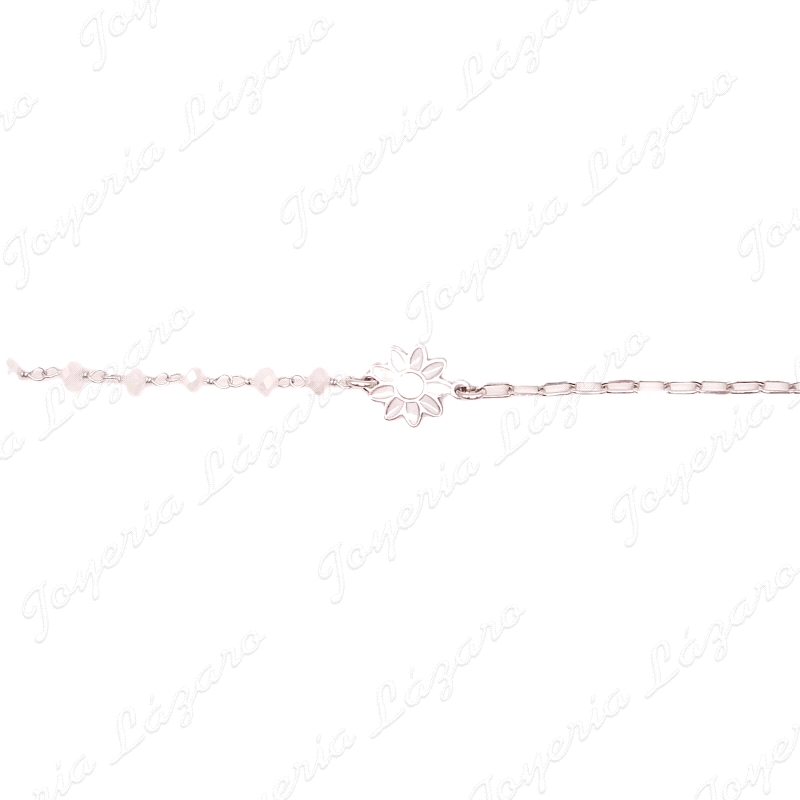 PULSERA PLATACOMBINADA PIEDRAS BLANCAS FLOR SEMALTE CADENITA