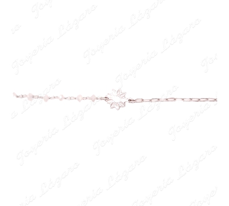 PULSERA PLATACOMBINADA PIEDRAS BLANCAS FLOR SEMALTE CADENITA
