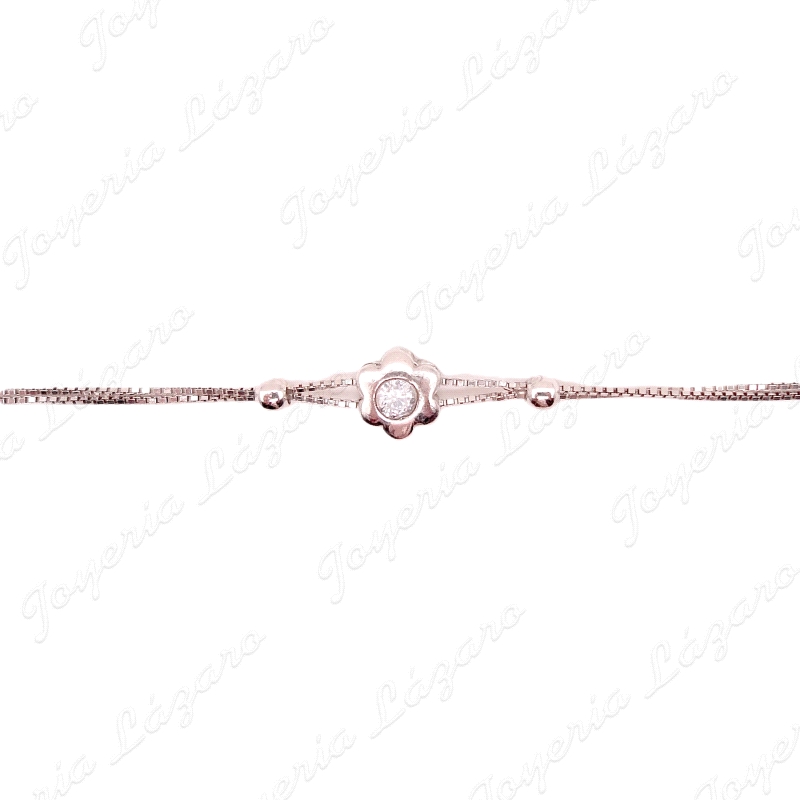 PULSERA PLATA CADENA DOBLE 2 BOLAS FLOR CIRCO