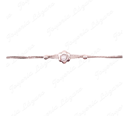 PULSERA PLATA CADENA DOBLE 2 BOLAS FLOR CIRCO