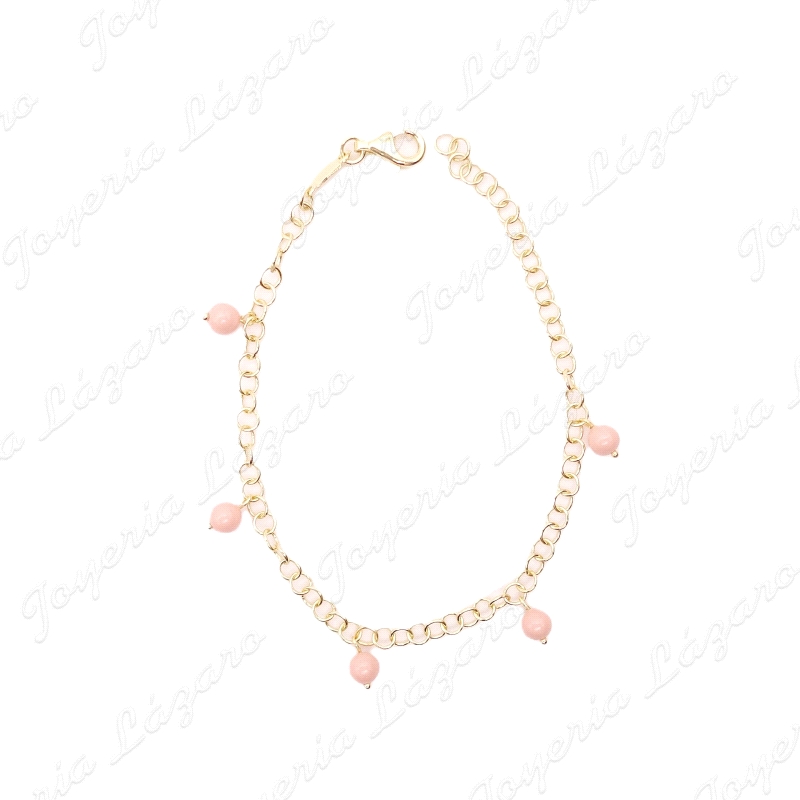 PULSERA PLATA CHAPADA ORO PERLITAS SINT. CORAL 5MM
